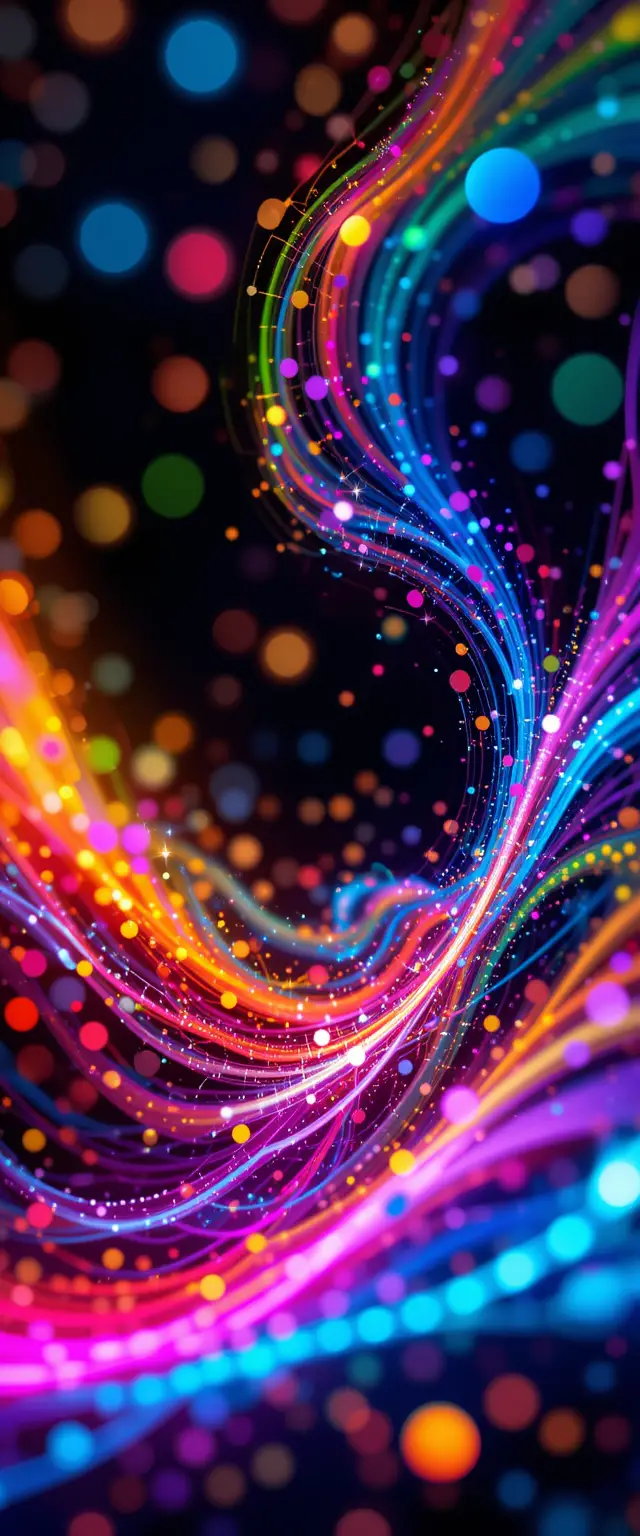 Colorful abstract digital art with neon glowing swirls