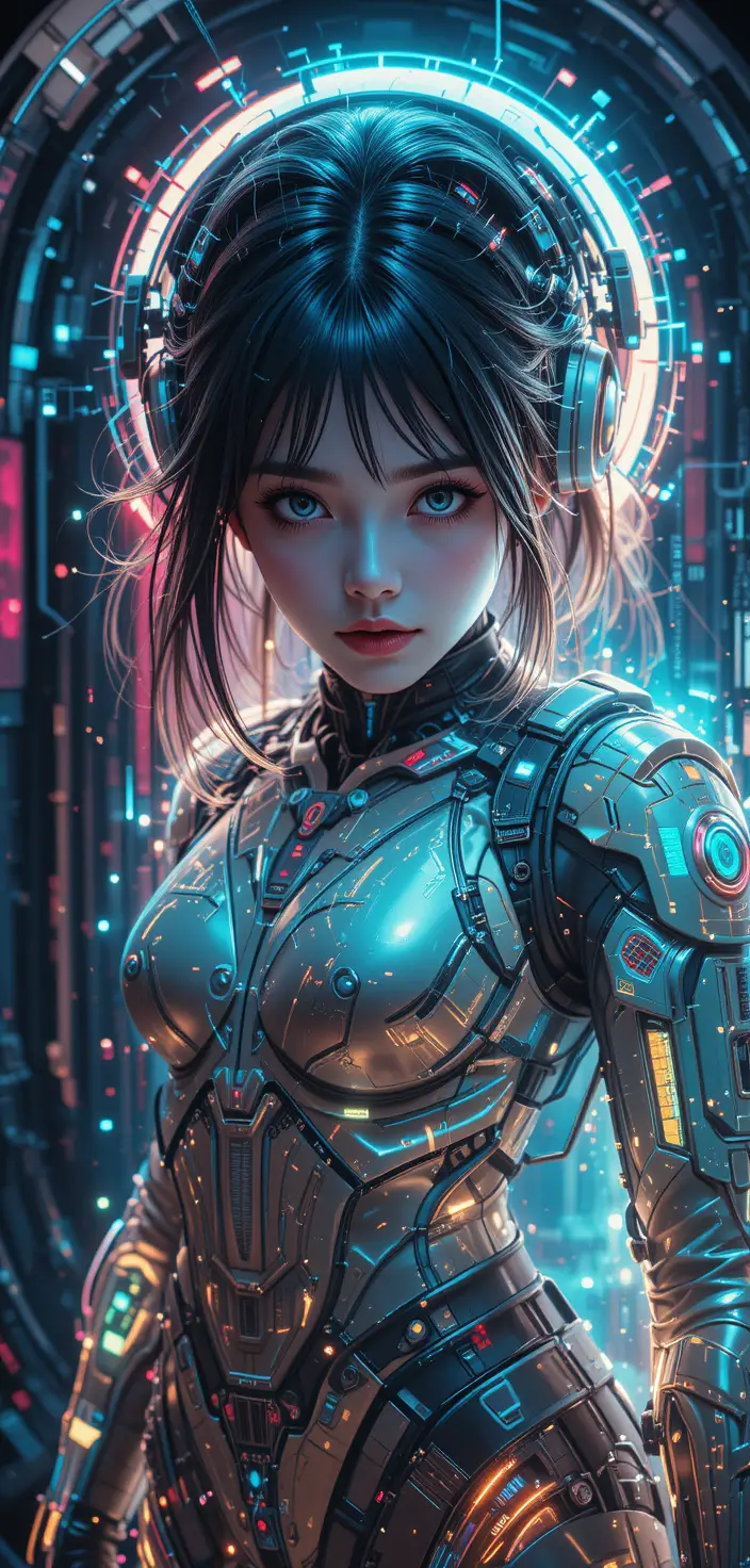 Futuristic cyberpunk rebel girl in underground bunker