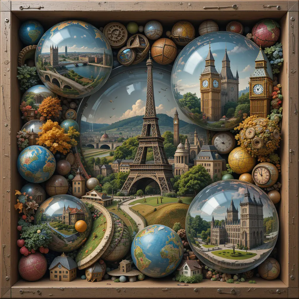 Miniature fantasy worlds contained inside glowing spheres