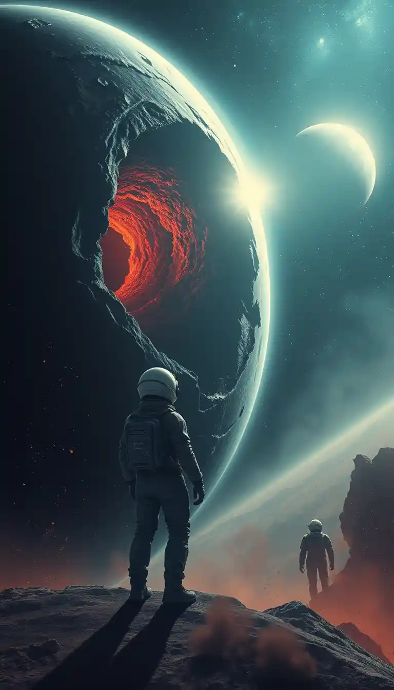 Astronaut Watching A Glowing Wormhole Near A Bright Planet