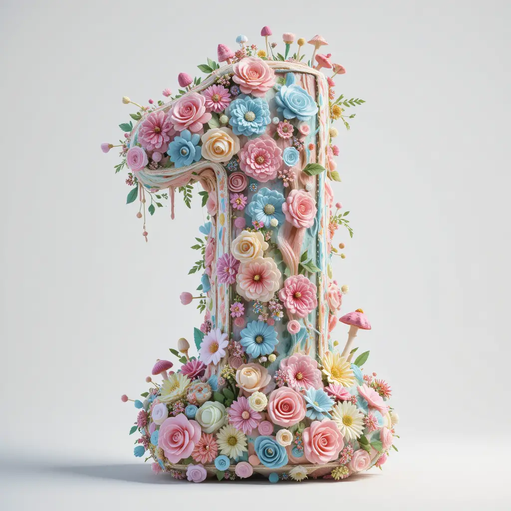 Pastel porcelain number one pinata with floral details