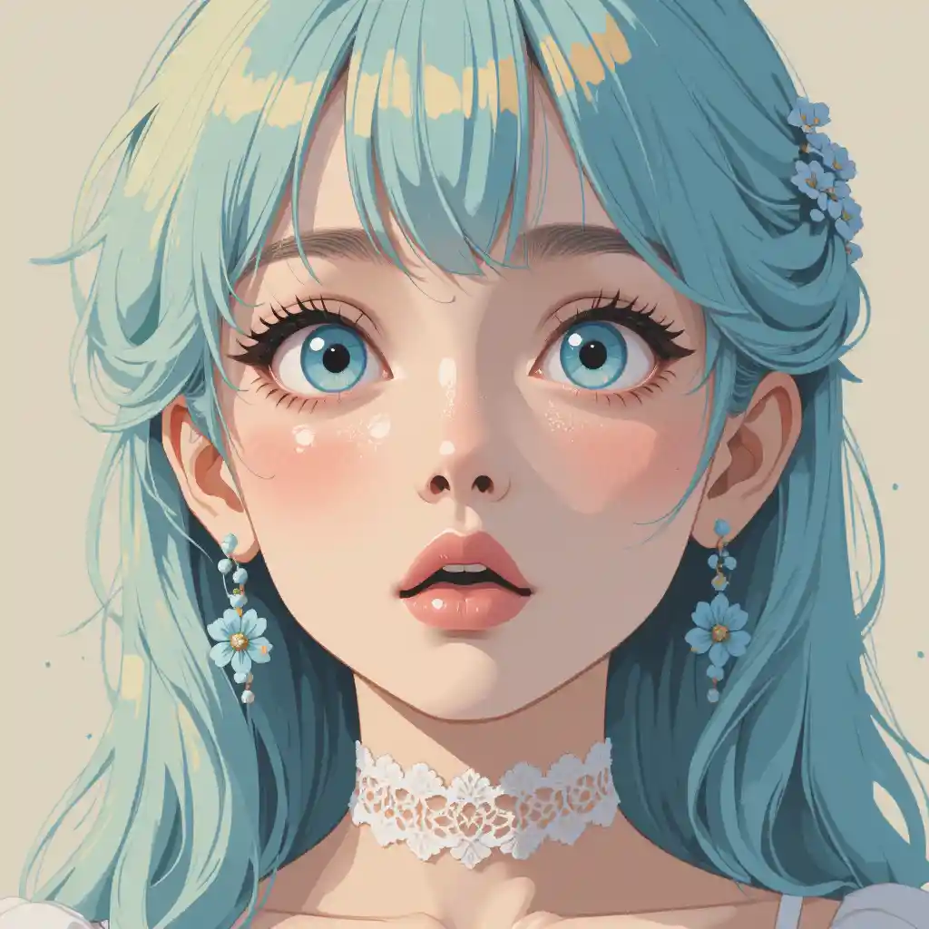 Anime girl pixel art portrait with pastel teal hair
