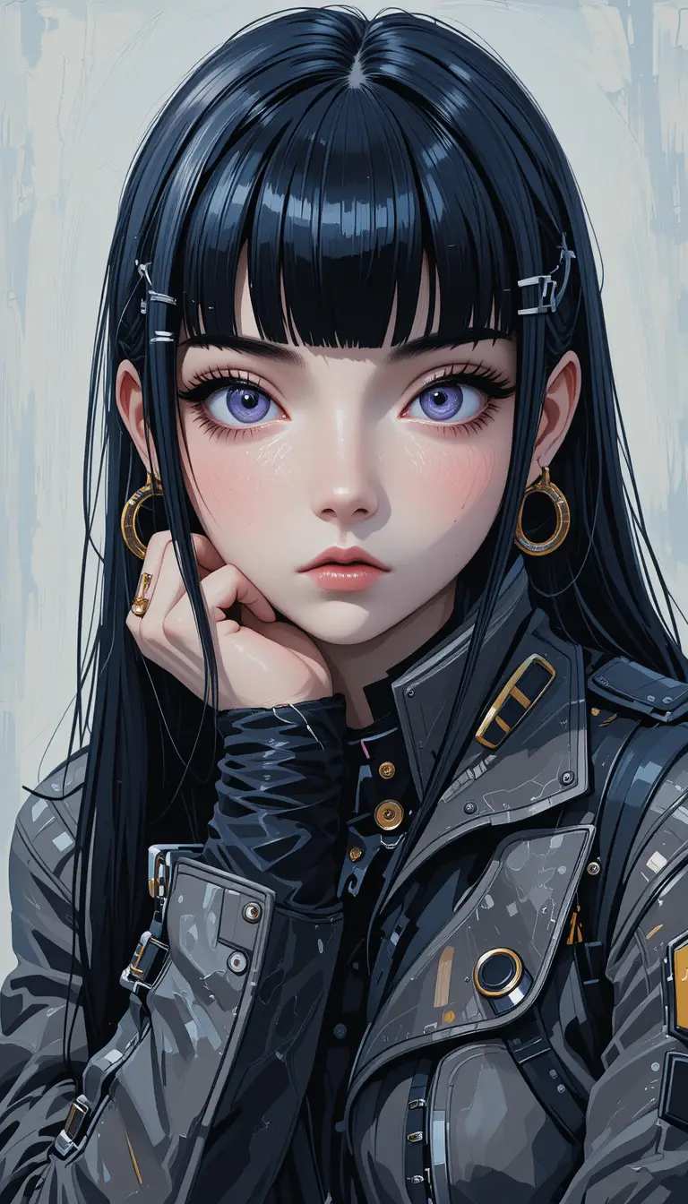 Anime girl portrait with lavender eyes and cyberpunk jacket