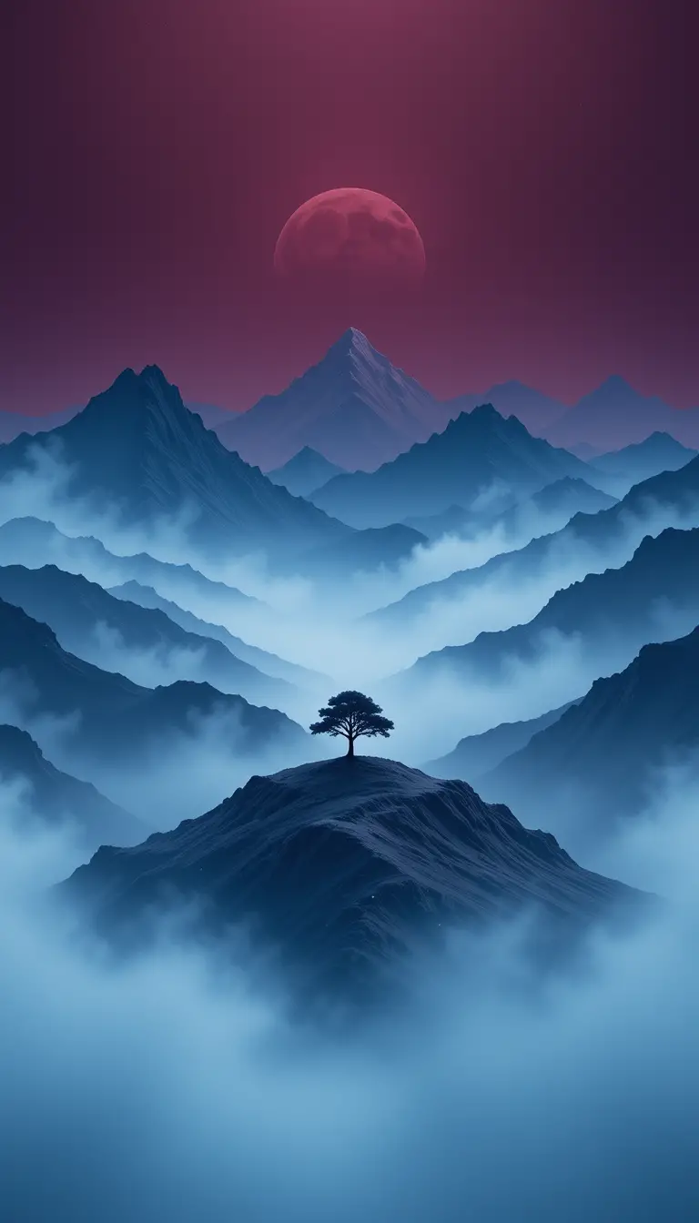 Extreme macro of a minimalist mountain landscape with tree