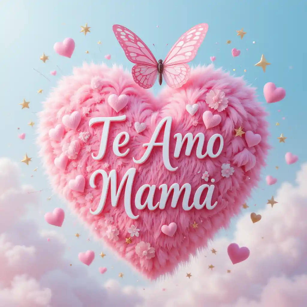 Pink Heart With Te Amo Mama Text And Butterfly Design
