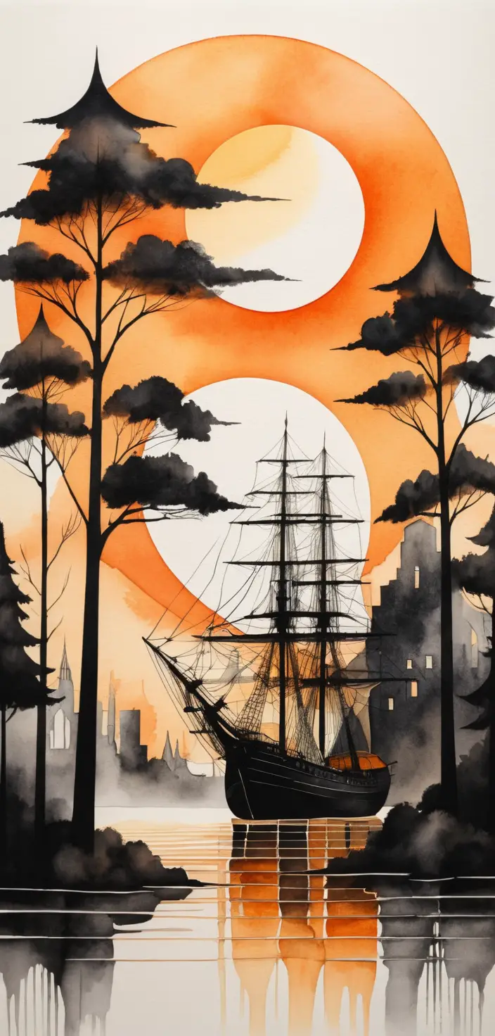 Cubist watercolor airship with abstract architectural forms