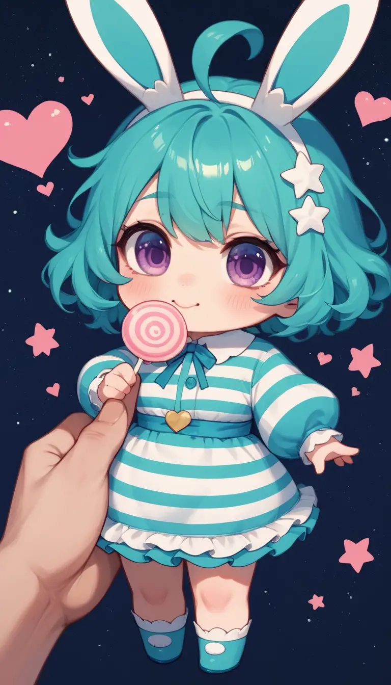 Cute anime girl with bunny ears and lollipop