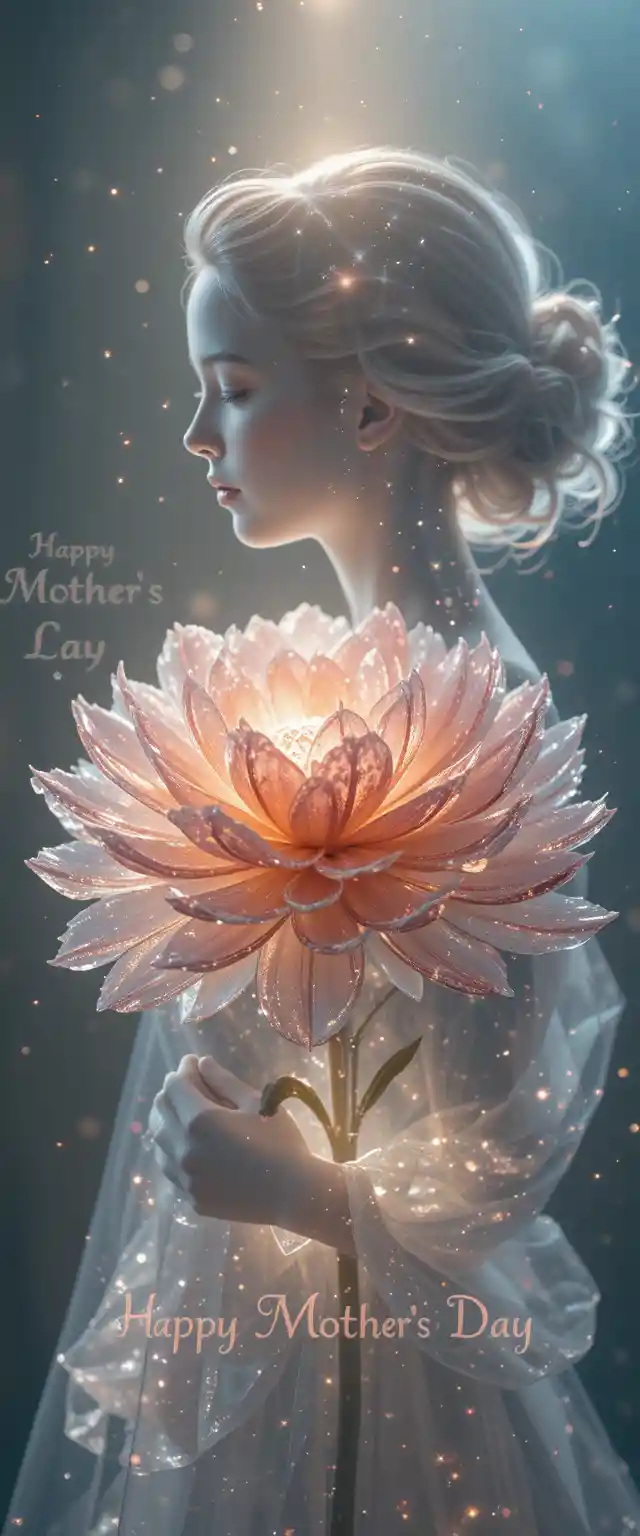 Crystal carnation with double exposure portrait of a mother
