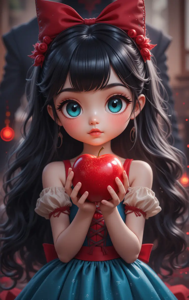Anime girl holding a red apple with glowing background