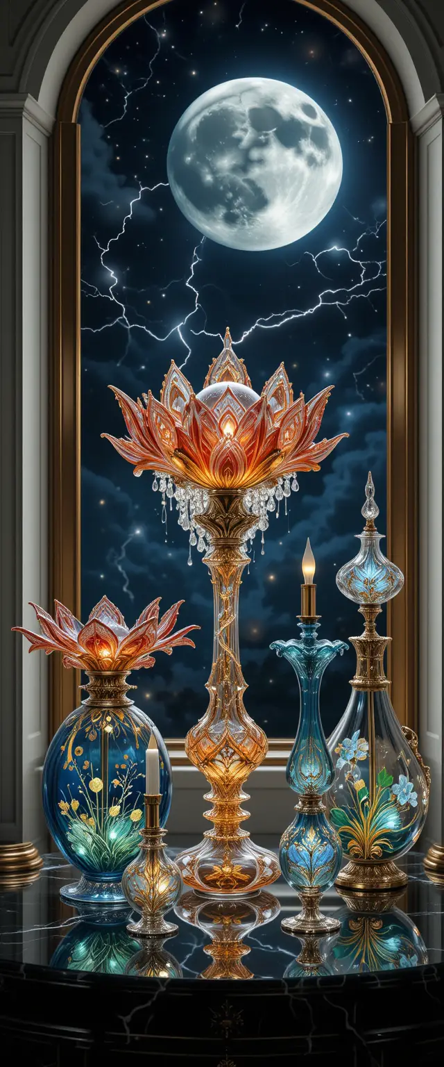 Murano glass sculptures in soft light on neutral background