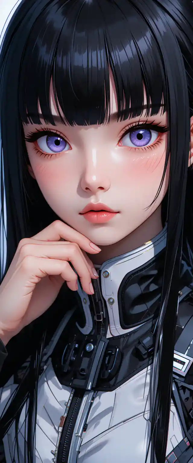 Anime girl portrait with glowing lavender eyes