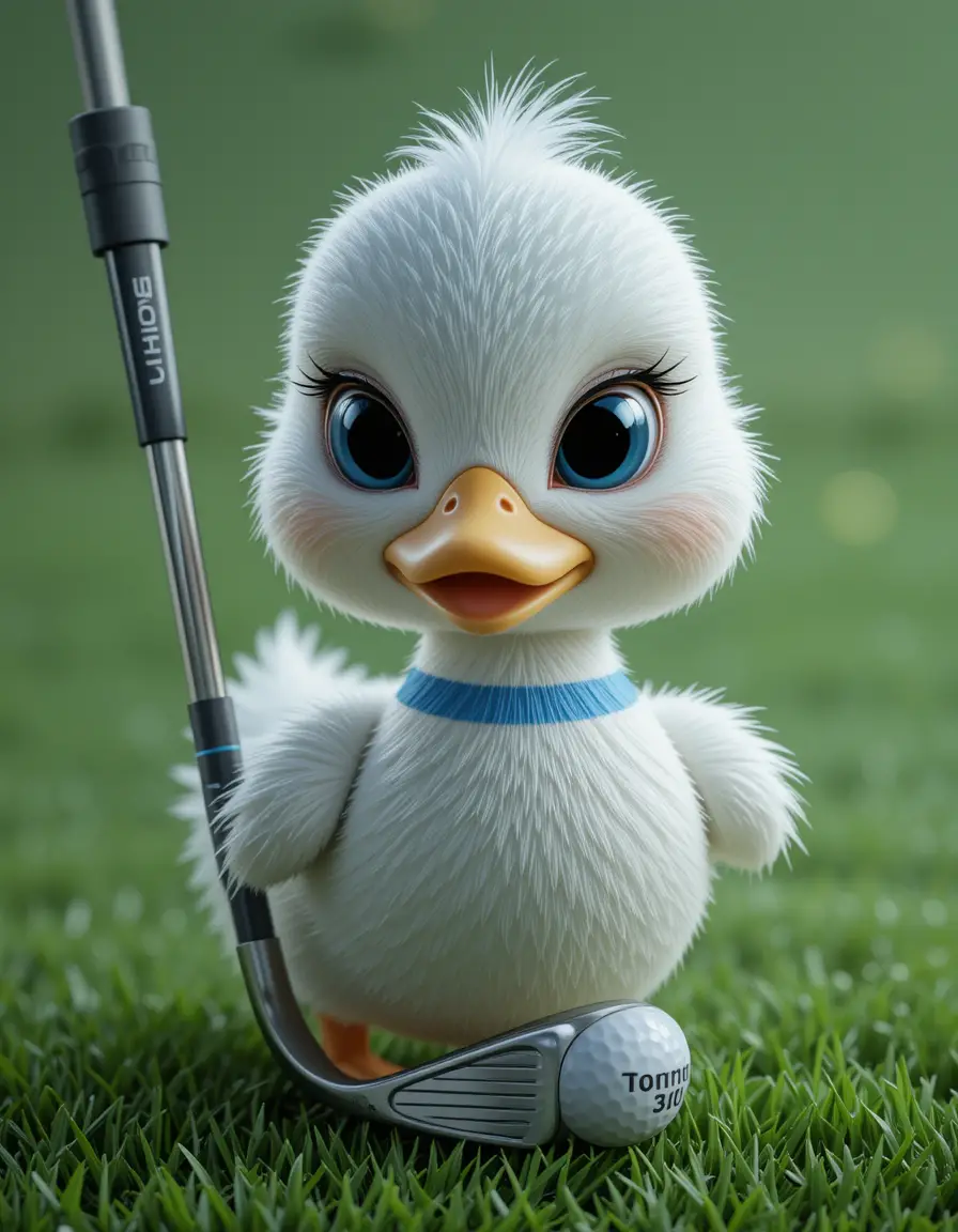 Adorable White Duck With Blue Stripes As Conceptual Golf Club