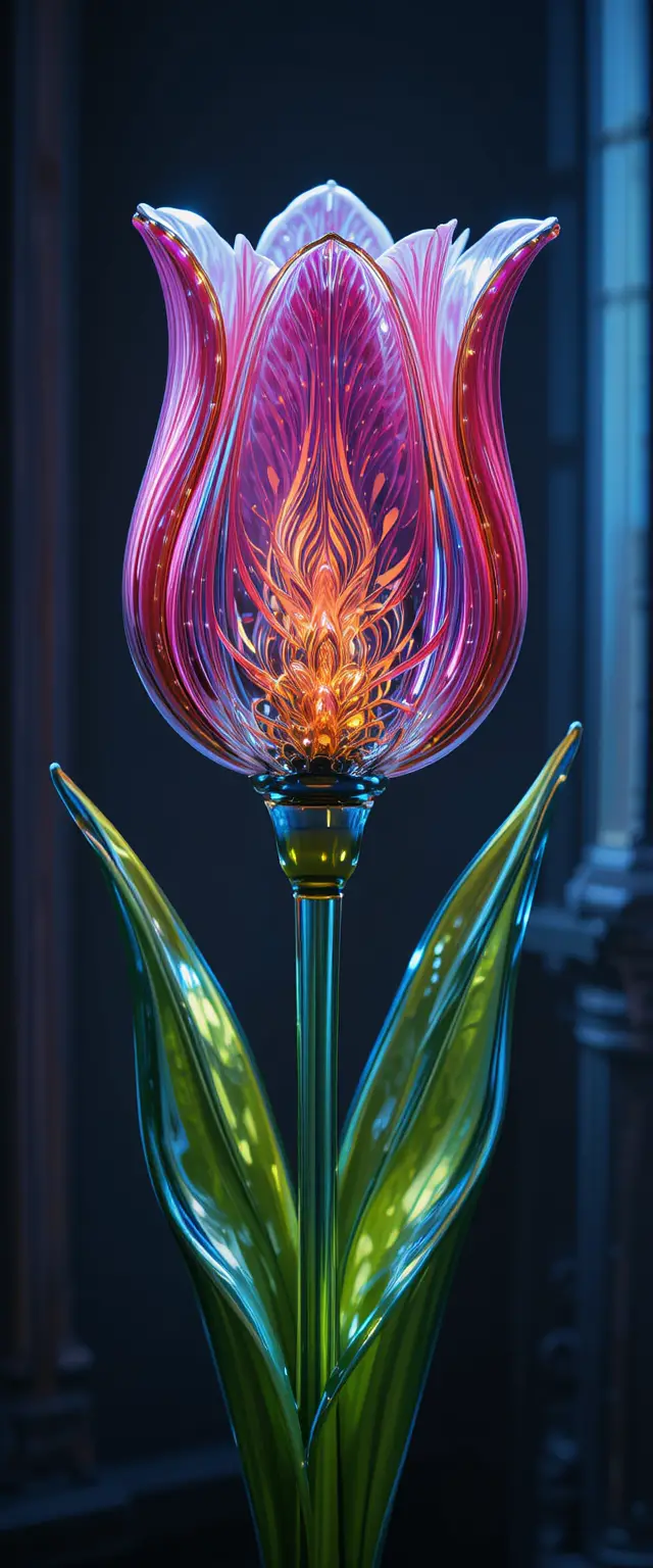 Venetian glass tulip still life with elegant plain background