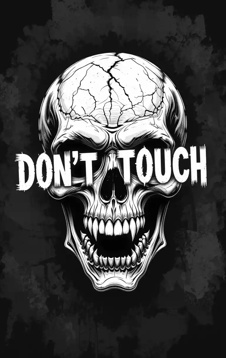 Krasse Totenkopf-Zeichnung mit fettem „Fass mein Handy nicht an“-Text