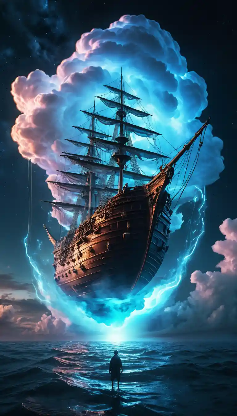 Genie Emerging As Cloud From Neon Vessel At Night