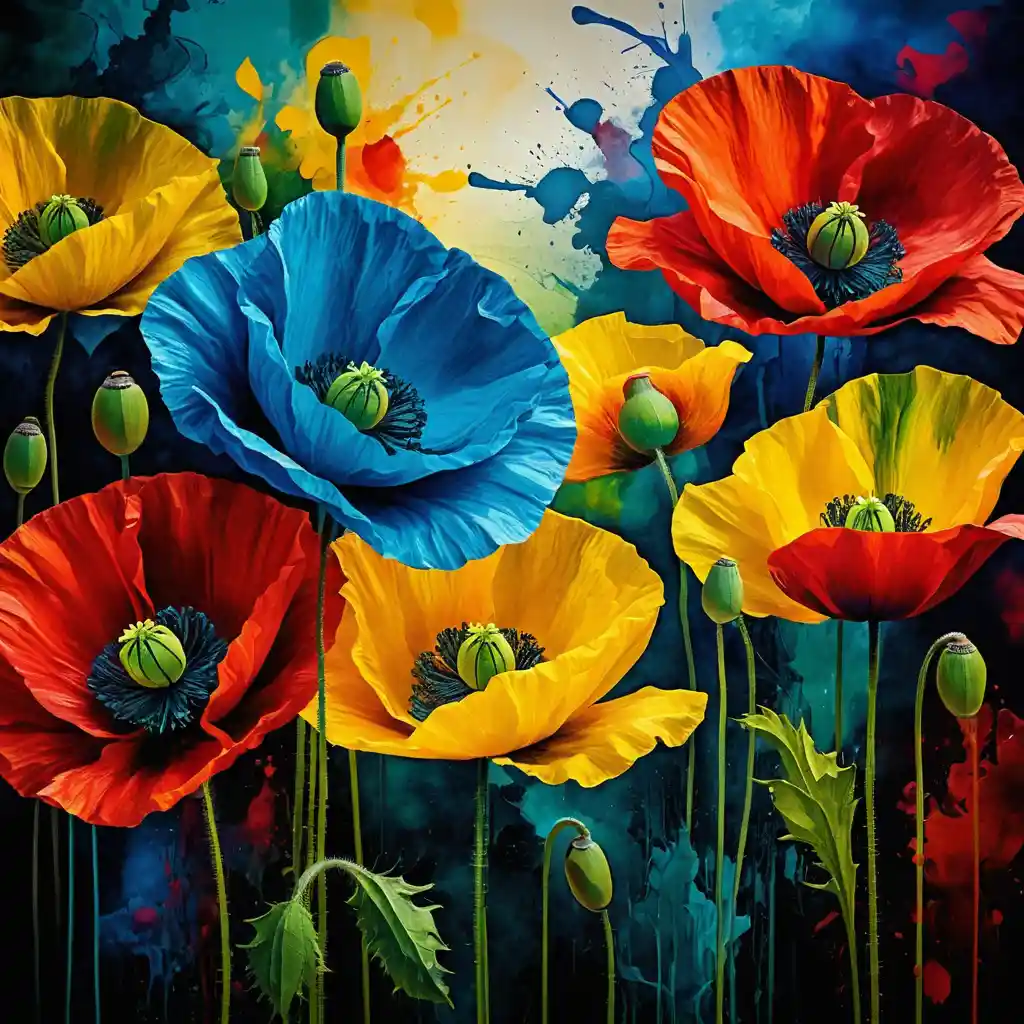 Colorful abstract poppy flower contemporary art painting