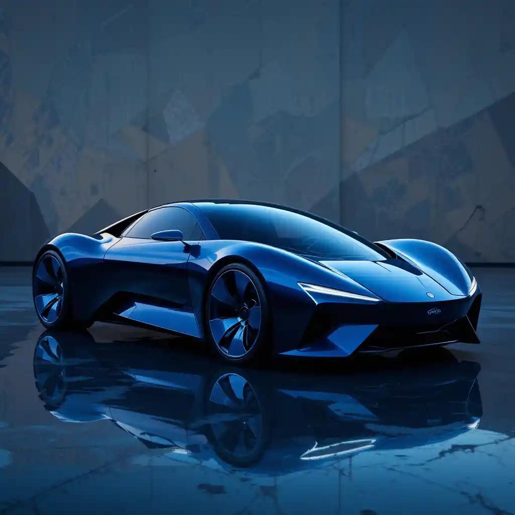 Futuristic blue concept car in sleek studio scene
