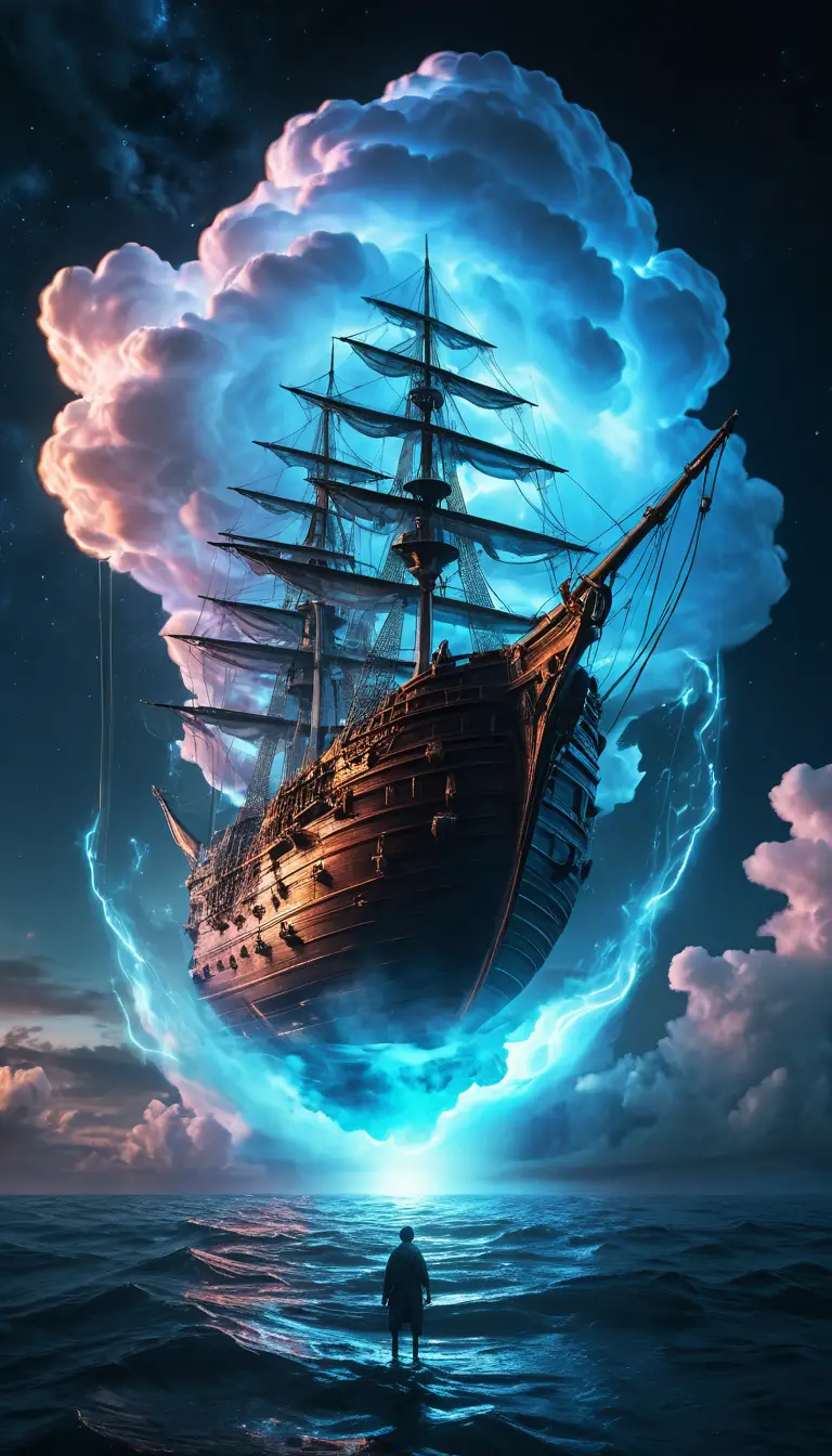 Genie Emerging As Cloud From Neon Vessel At Night