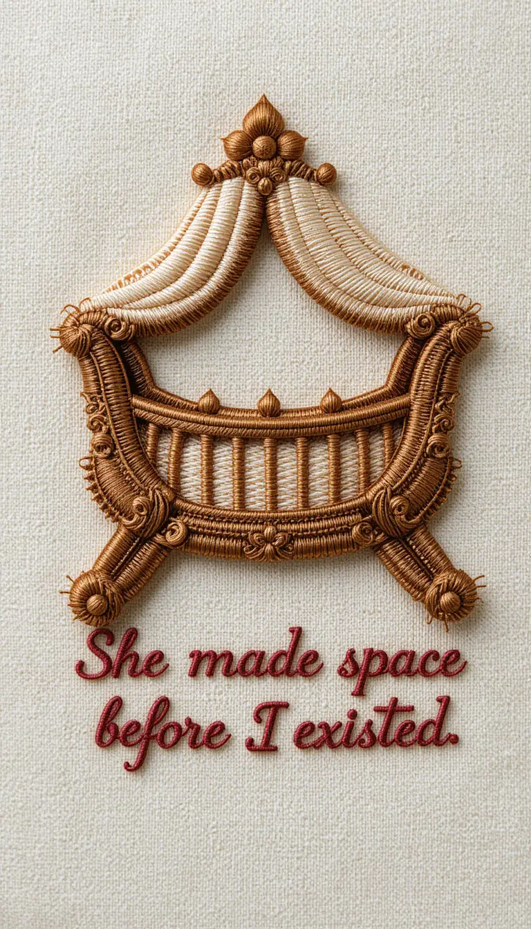 Embroidered empty cradle patch with poetic serif quote
