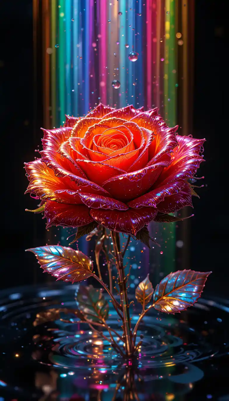 Rosas rojas, rosas y amarillas con cromo sobre fondo negro
