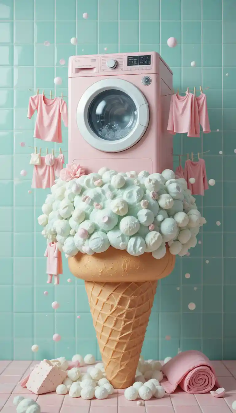 Surreal Washing Machine On Giant Ice Cream Cone