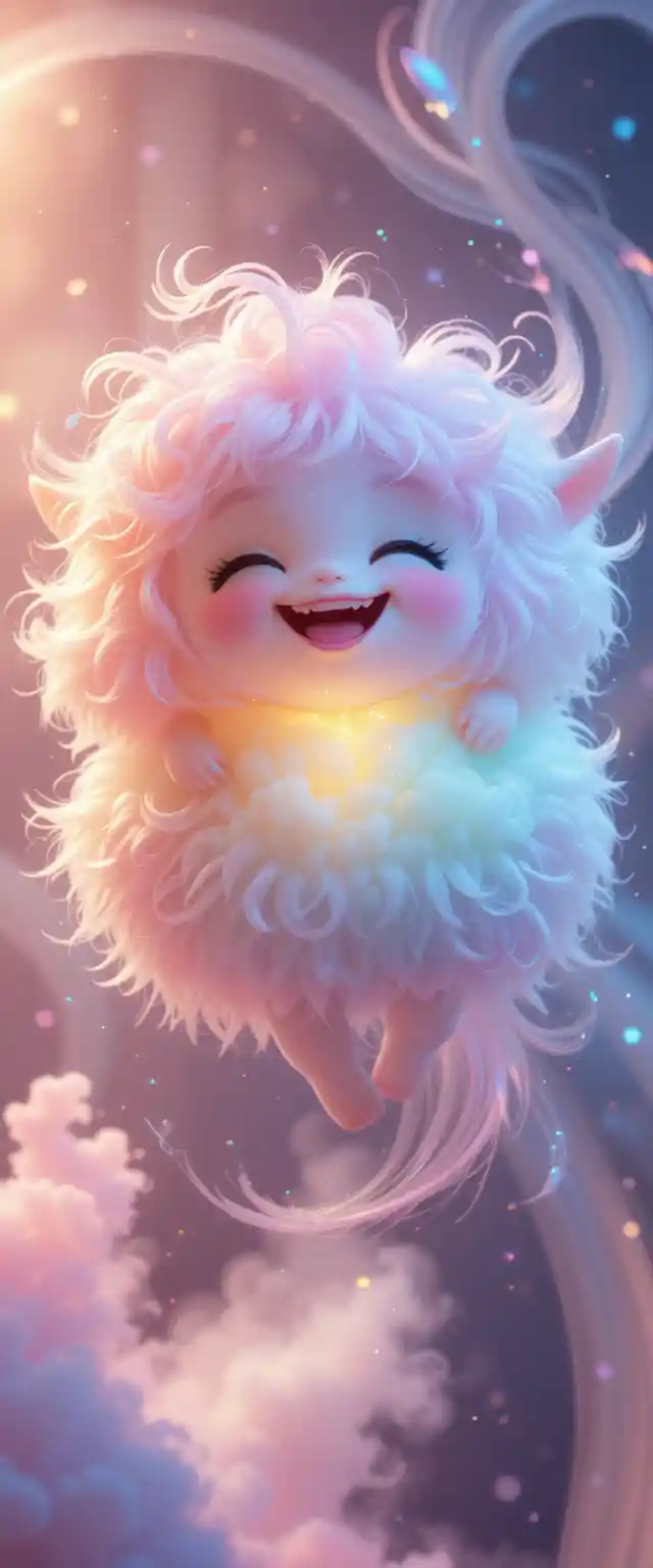 Pastel Fantasy Creature Floating In Glowing Mist