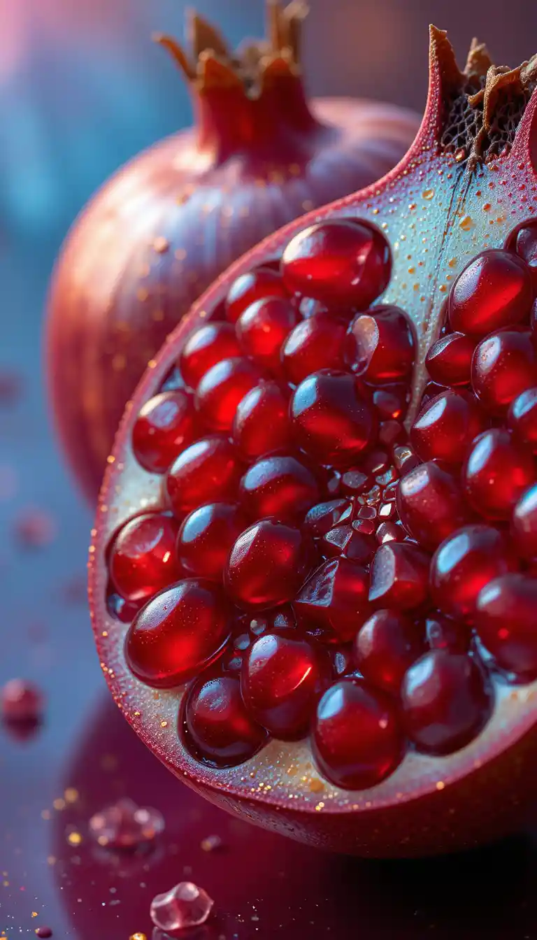 Hyper realistic close up digital art of sliced pomegranate