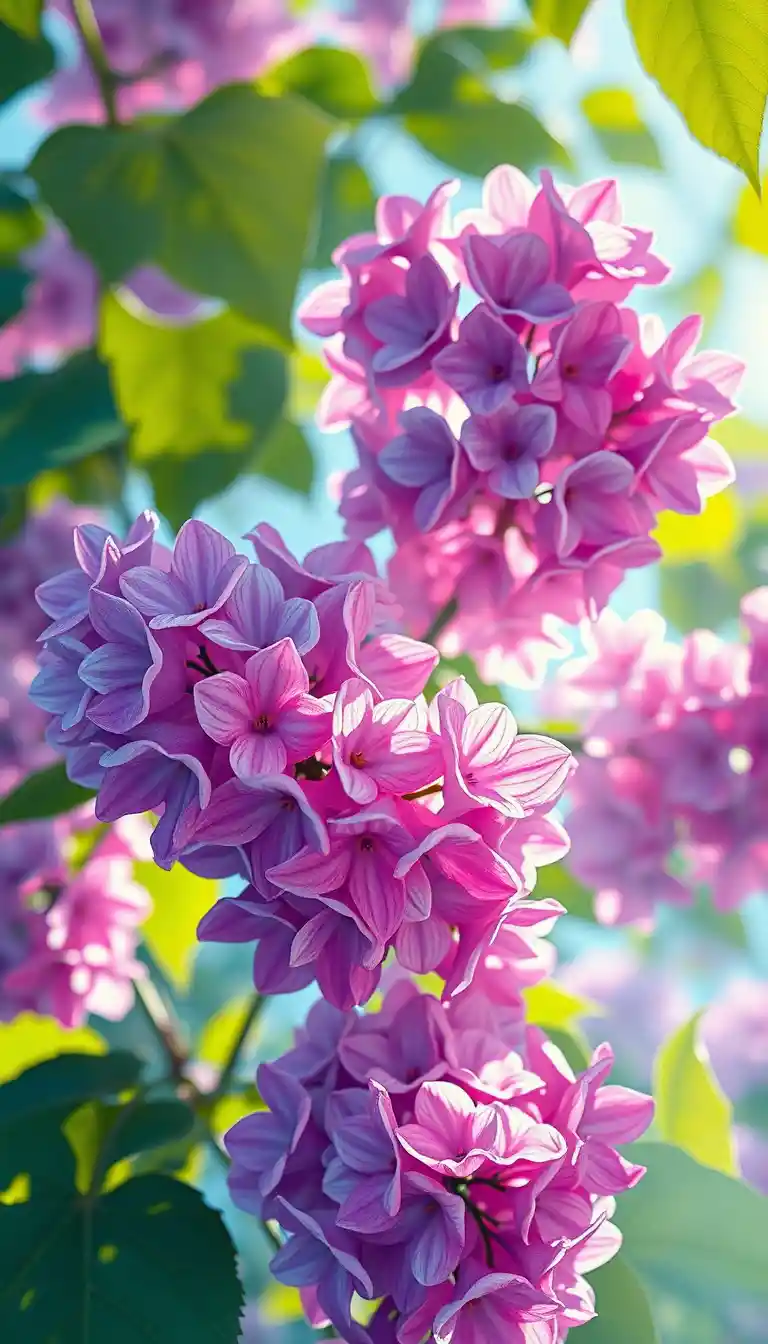 Abstract painting of lilac flowers in soft sunlight