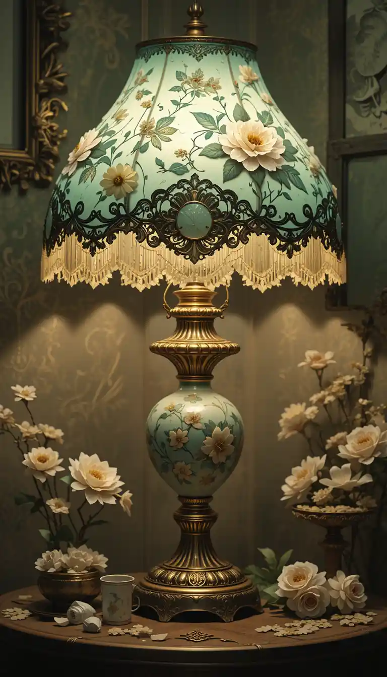 Romantic floral antique lamp digital illustration design