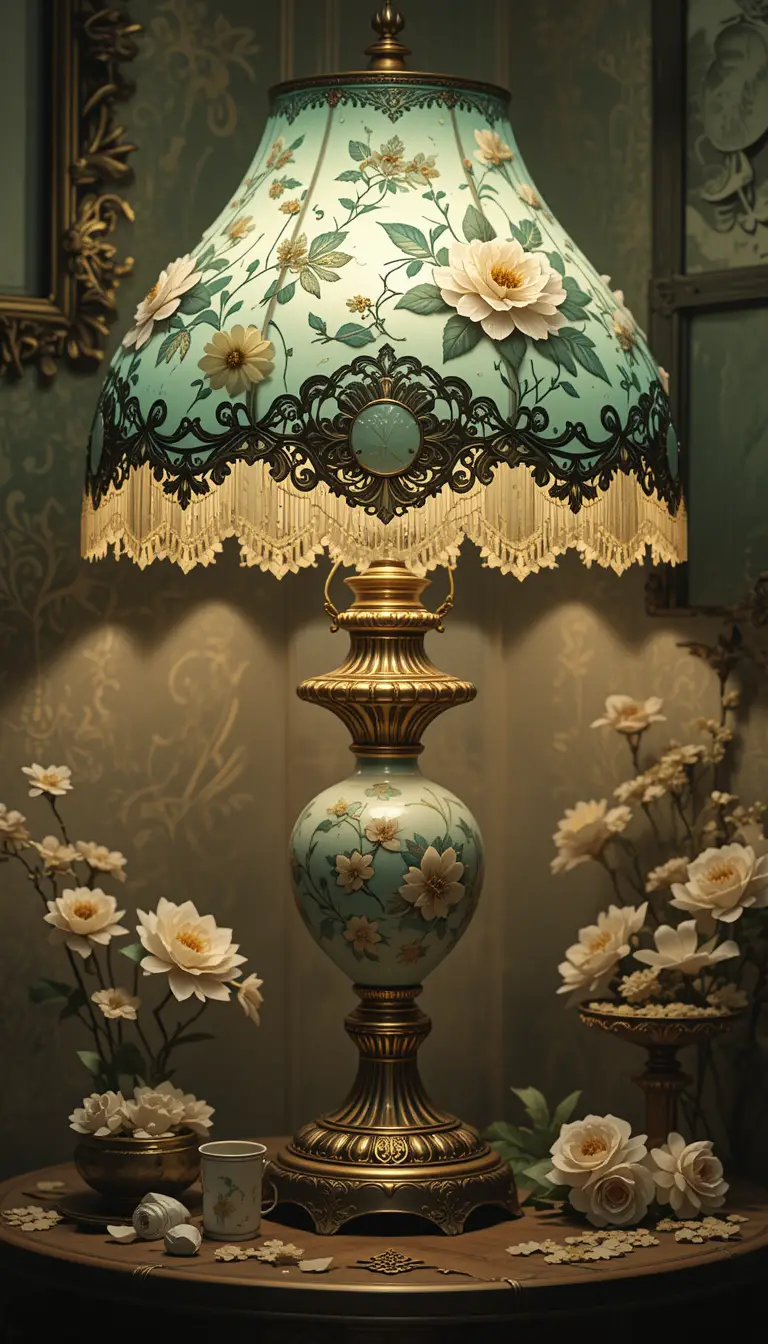 Romantisches florales Antiklampen-Digitalillustrationsdesign
