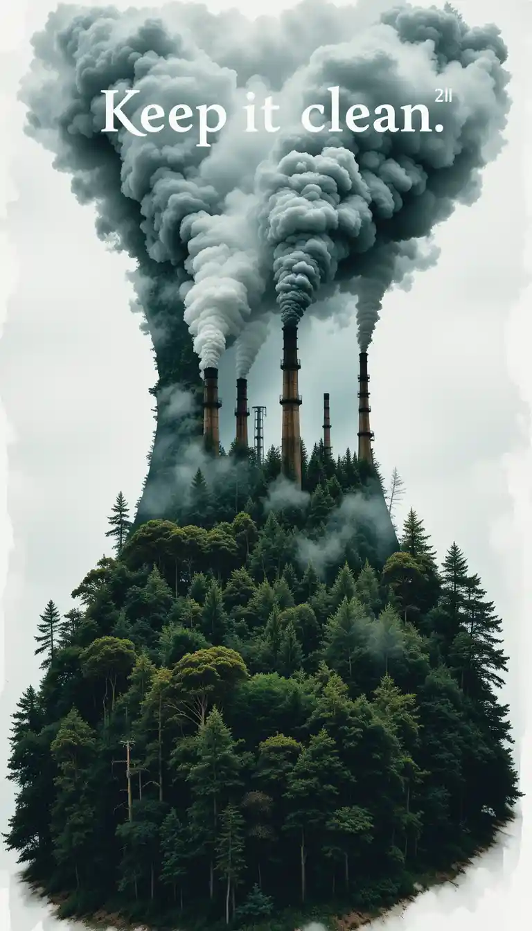 Double exposure power plant shaped from virgin forest