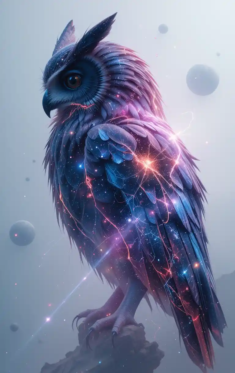 Owl Wings Filled With Galactic Nebula And Cosmic Storms