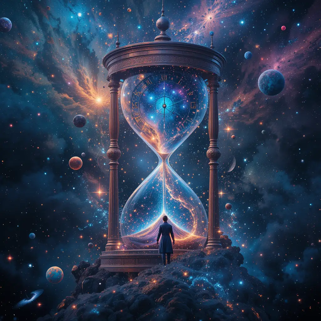 Cosmic hourglass blending galaxies stars and time