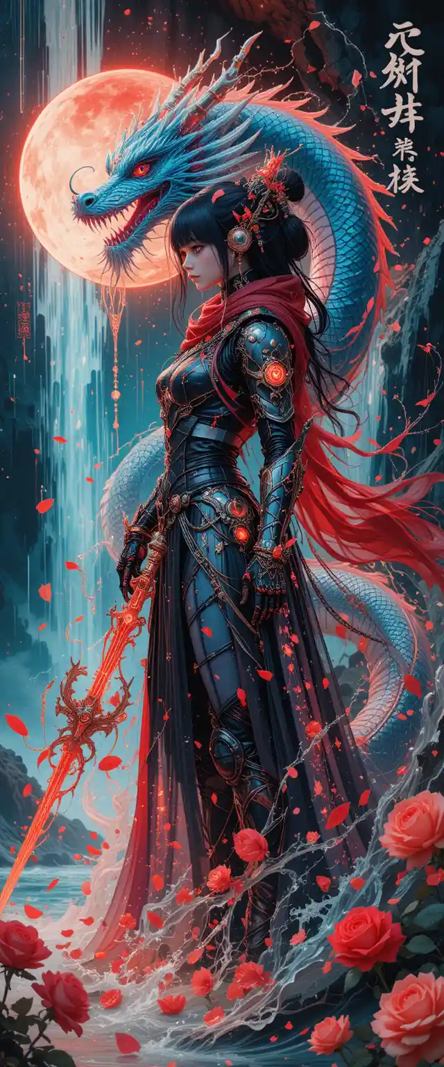 Anime cyberpunk doll warrior on neon manga cover