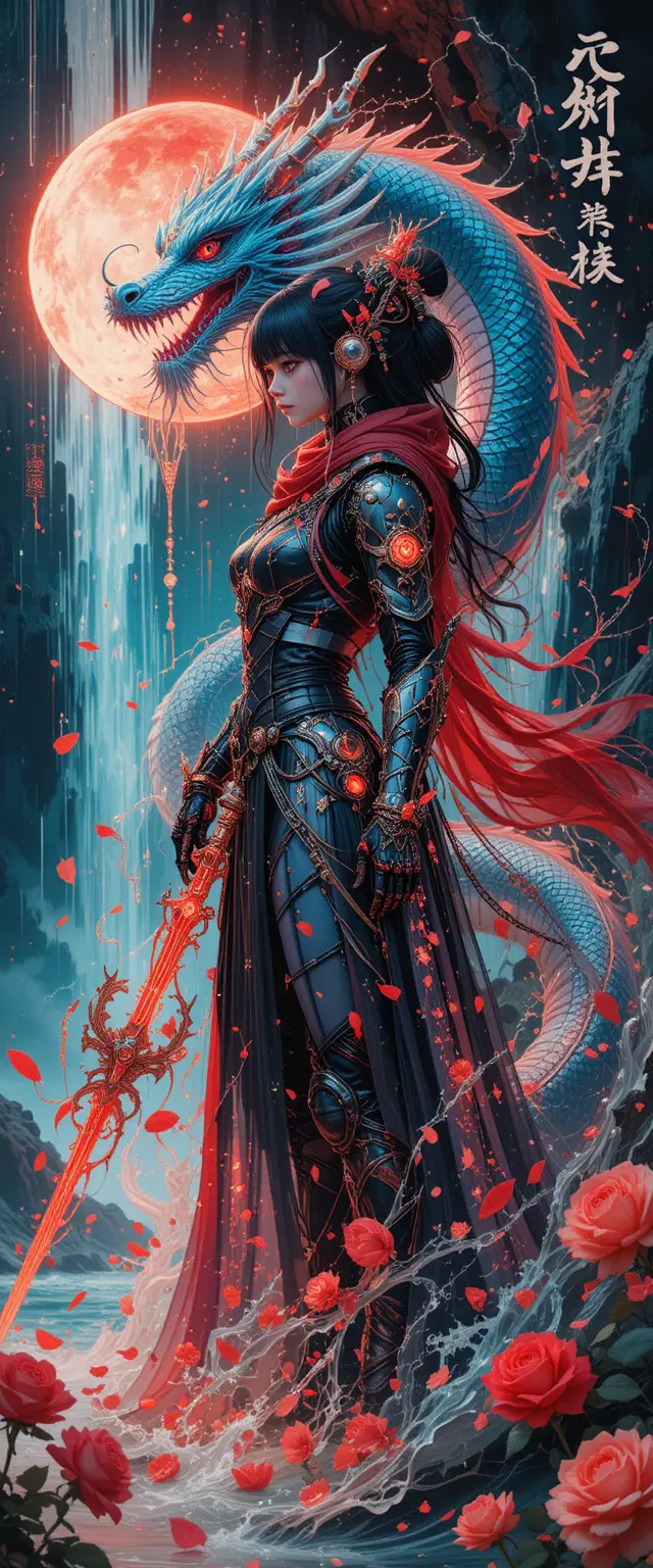 Anime cyberpunk doll warrior on neon manga cover