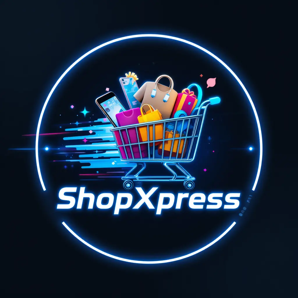 Fast shopping cart logo with neon glow for ShopXpress