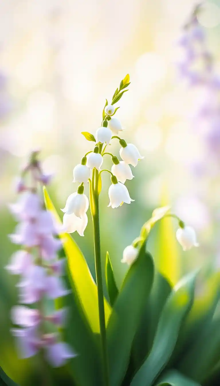 Abstract lily of the valley painting with gentle sunlight