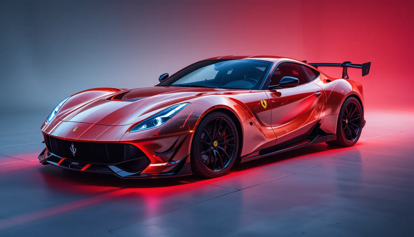 Glowing gradient sports car inspired by Ferrari and Mercedes