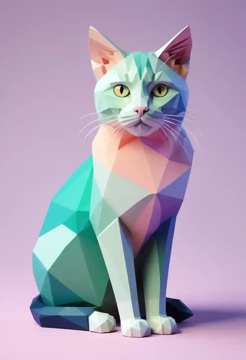 Low poly pastel cat illustration on abstract background