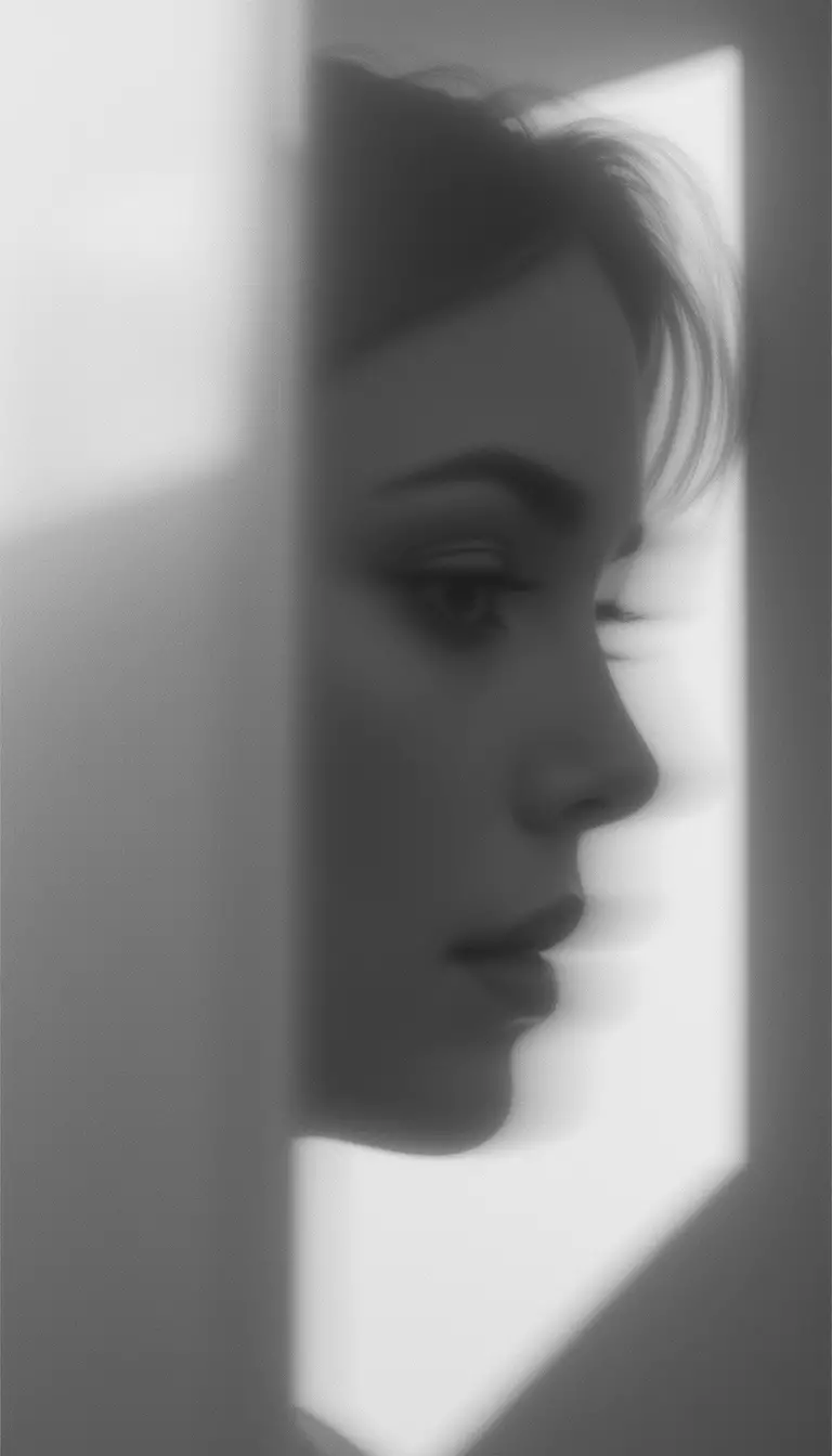 Black and white fine art portrait with soft negative space