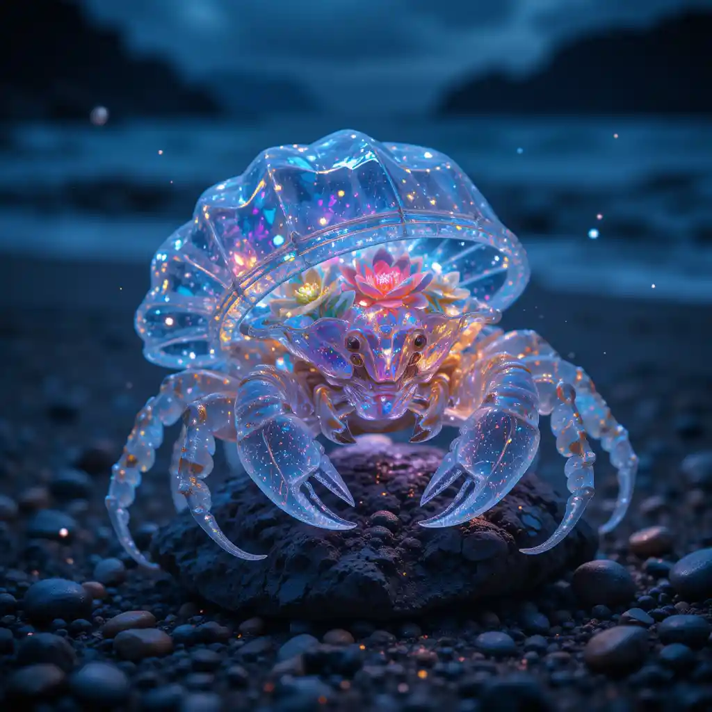 Bioluminescent Hermit Crab In Sapphire Crystal Shell