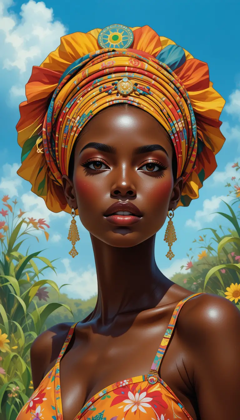 Retrato veraniego colorido de una mujer africana a la luz del sol