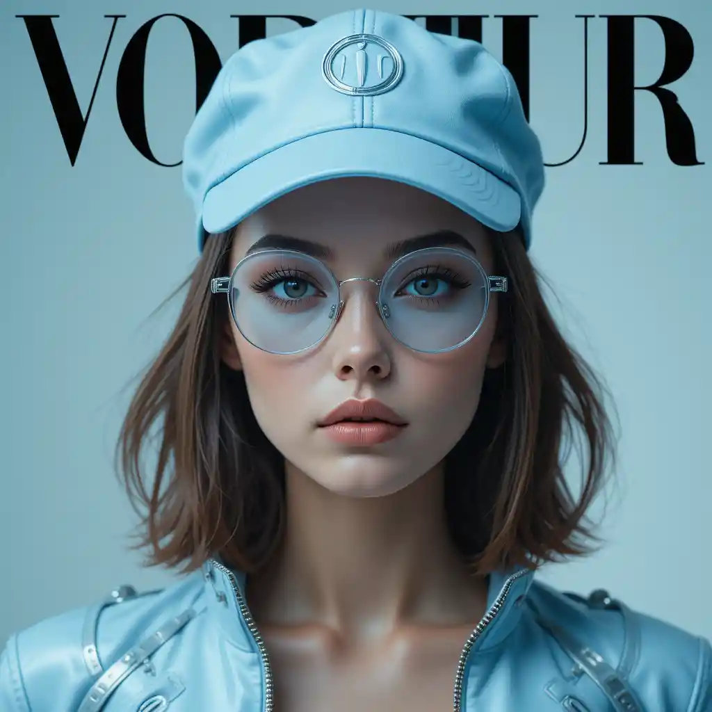 Futuristic woman portrait in metallic blue fashion