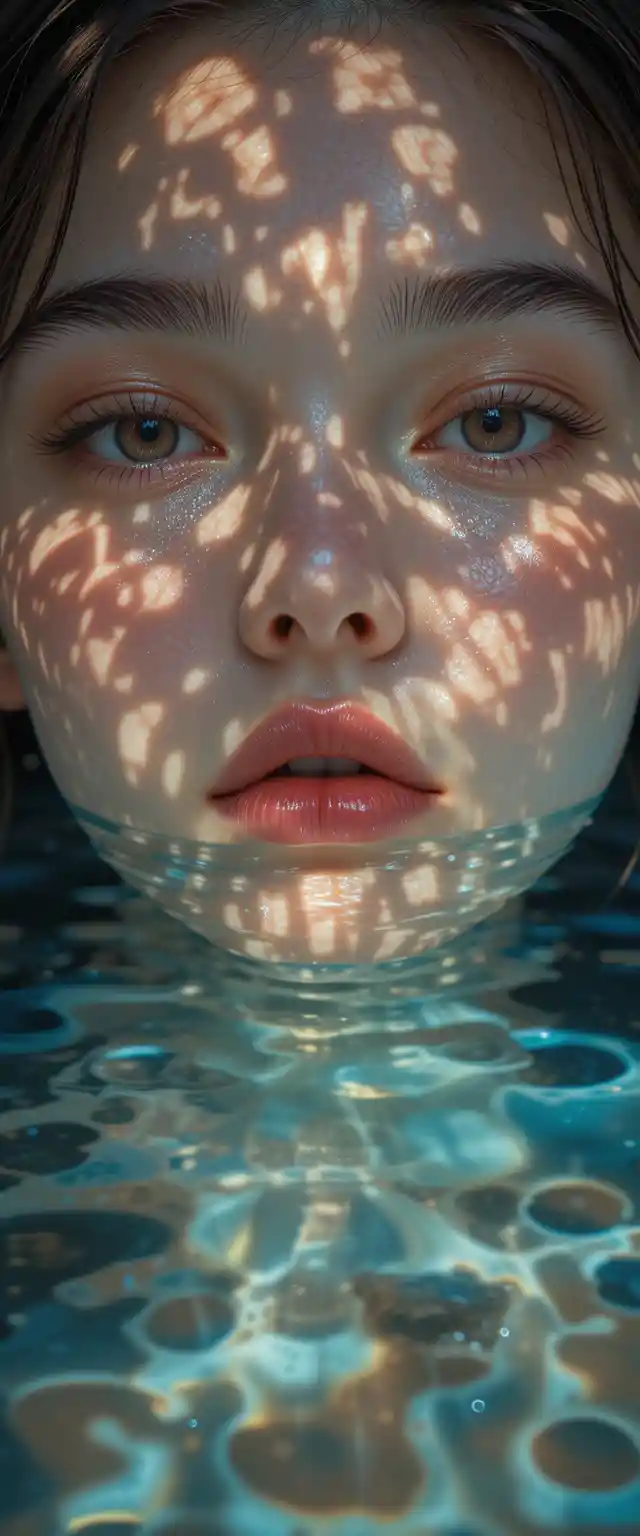Water caustics dancing across the face of a beautiful girl