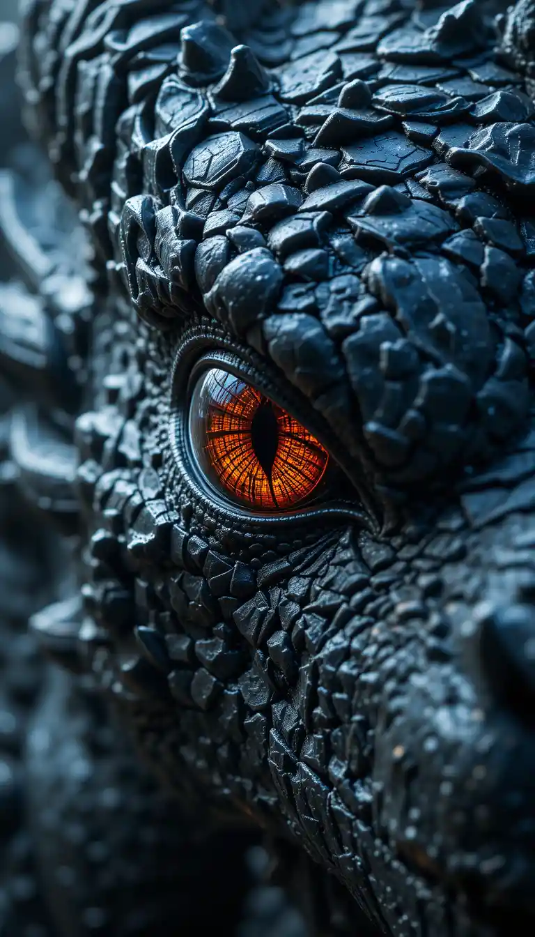 Dramatic extreme close up of a black dragon eye