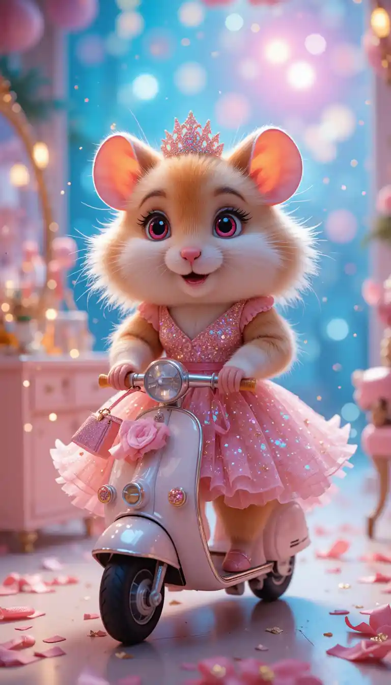 Colorful Cartoon Hamster Dressing Up At Tiny Vanity