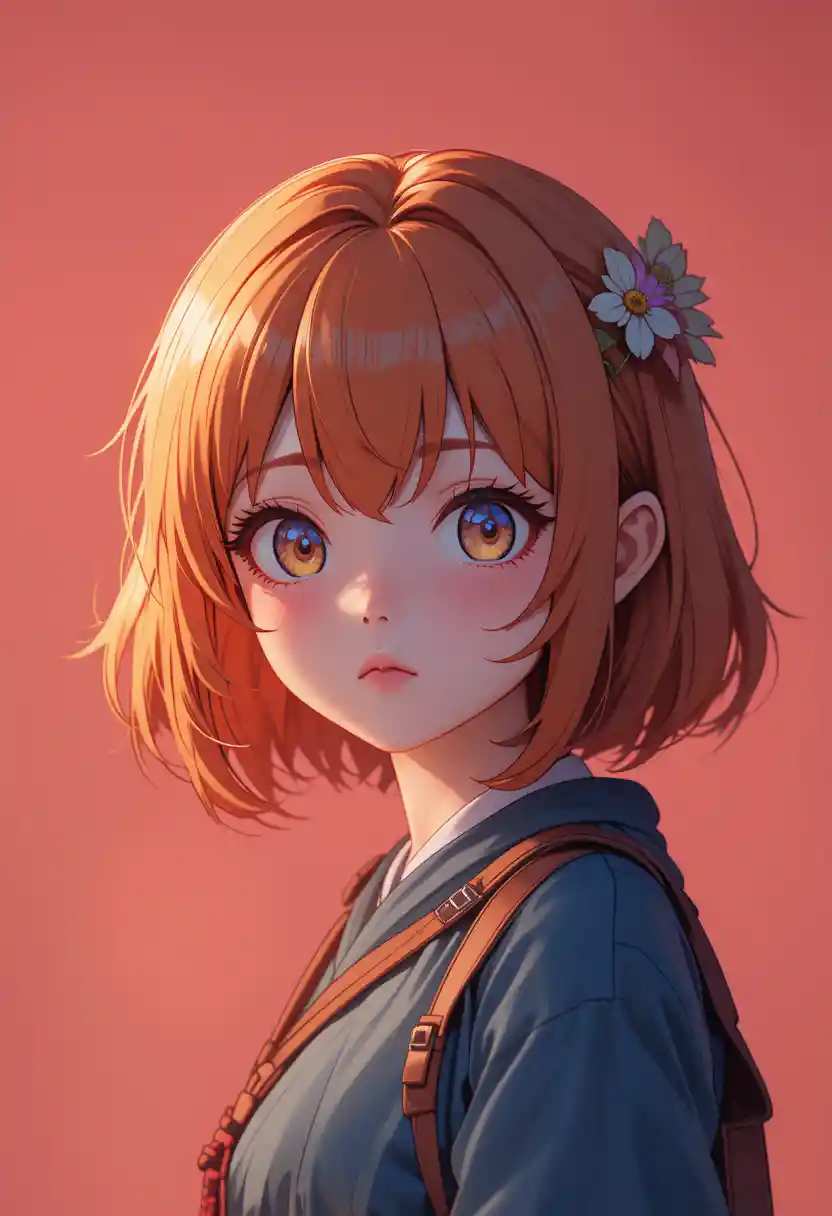 Whimsical anime girl on a simple colorful background