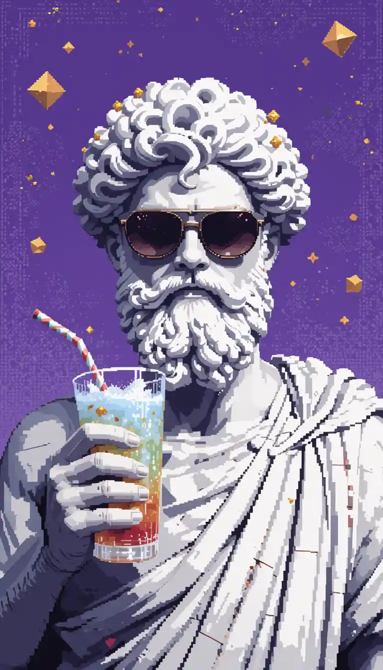 Pixel art greco roman marble statue with sunglasses