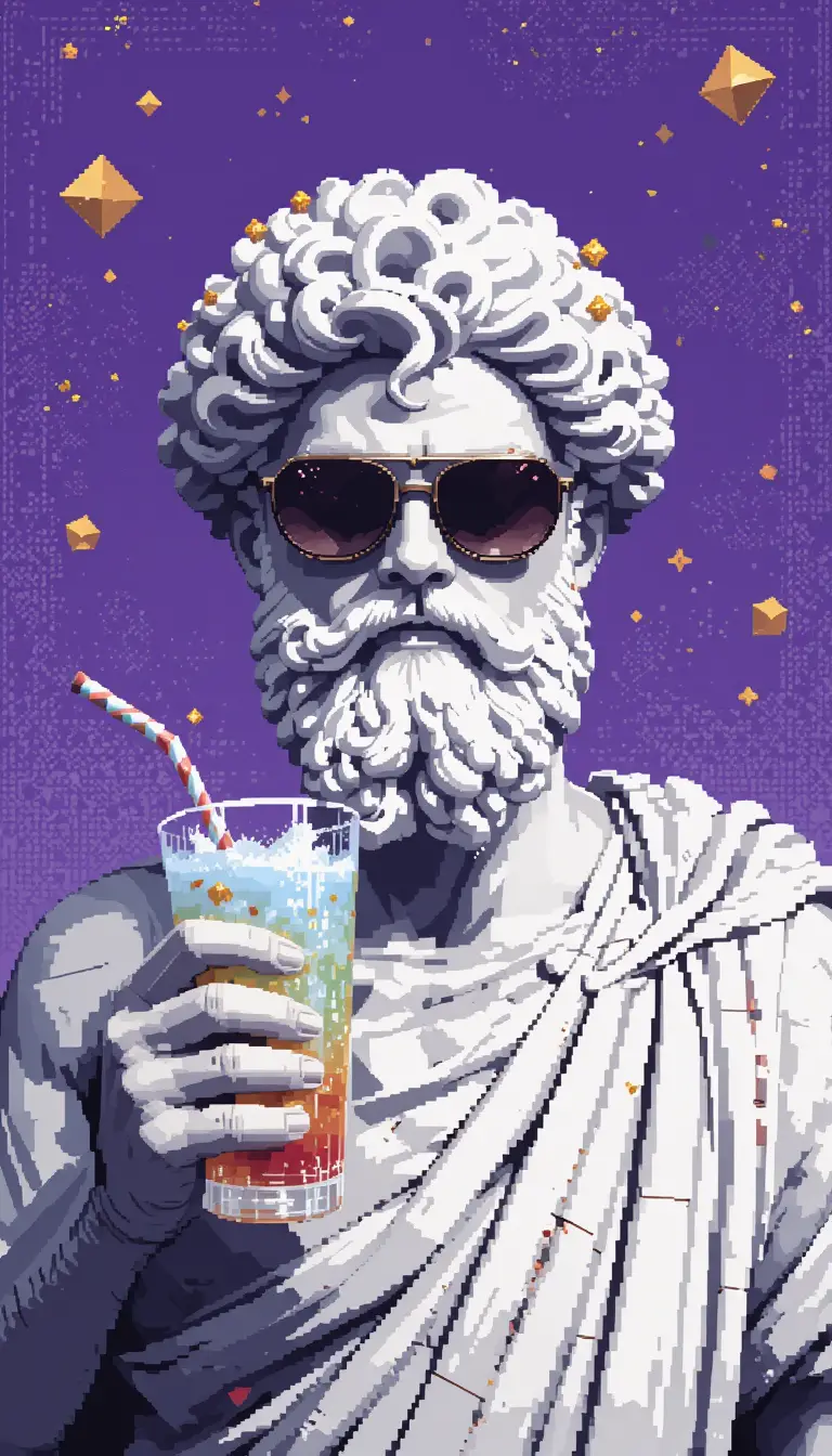 Pixel art greco roman marble statue with sunglasses