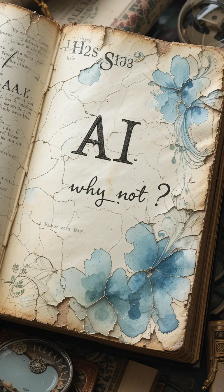 Watercolor painting of a cracked paper book with text